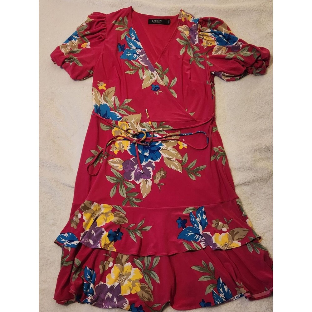 Ralph Lauren Raspberry Pink Floral Wrap Mini Dress